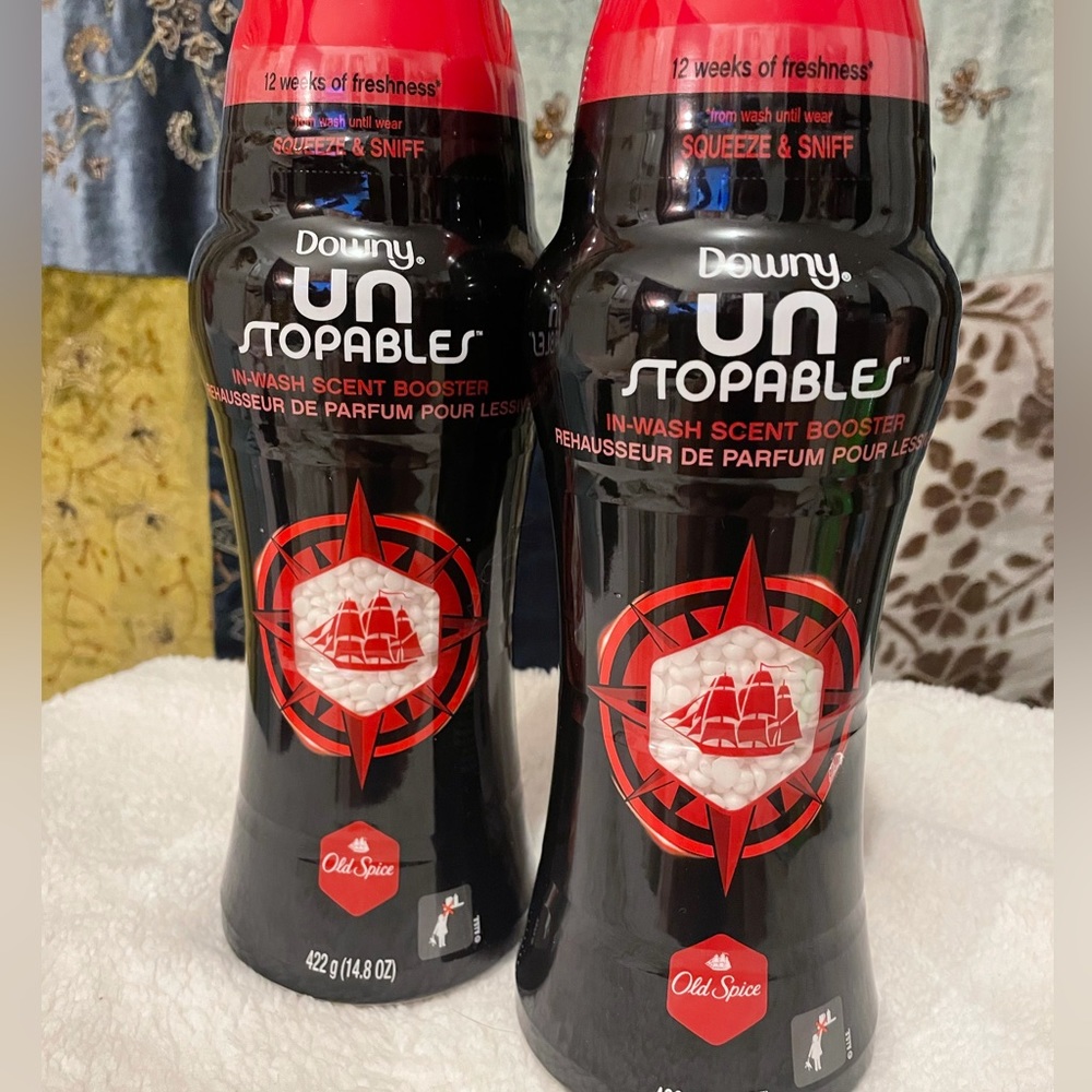 NEW 2 bottles Downy Unstoppables, OLD SPICE in-wash scent booster, 14.8oz each